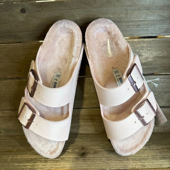 New NIB Womens Birkenstock Arizona BS Lined Light‎ Pink Sandals Size EU 37 US 6 - Picture 3 of 6
